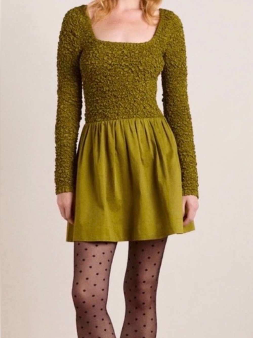 Damson Madder NWT melinda smocked mini long Sleeve Olive Dress sz 10